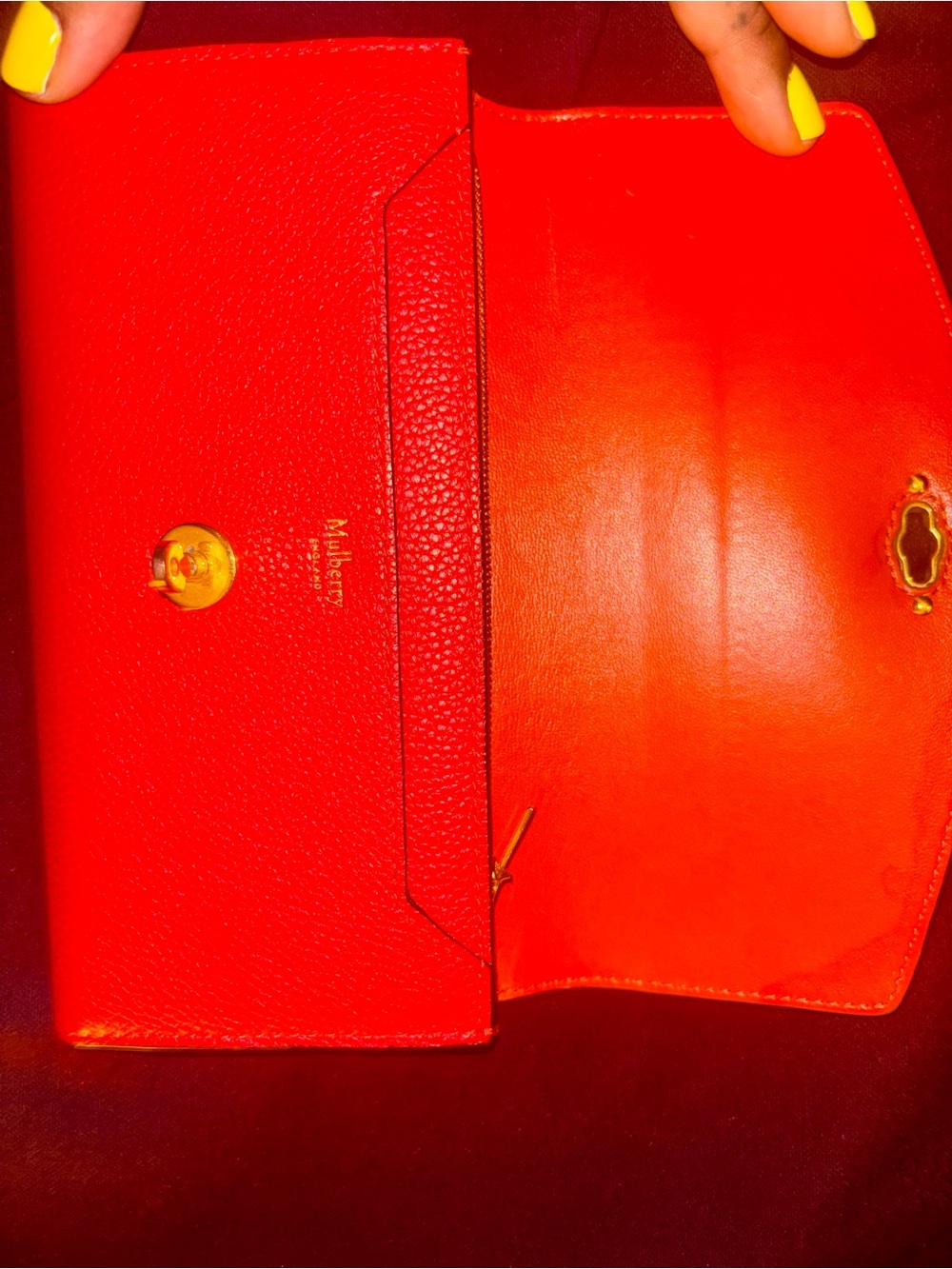 Mulberry Bright Red Leather Wallet with Gold Hardware. Impeccable. Condition